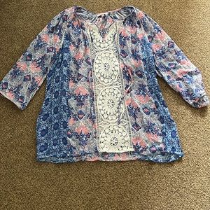 Saint Tropez West Floral Boho Blouse with Crochet